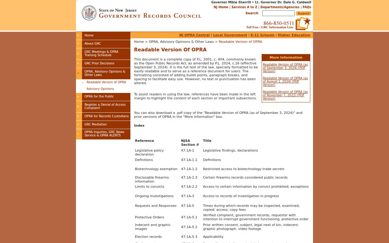 New Brunswick residents directory New Jersey OPRA guidance