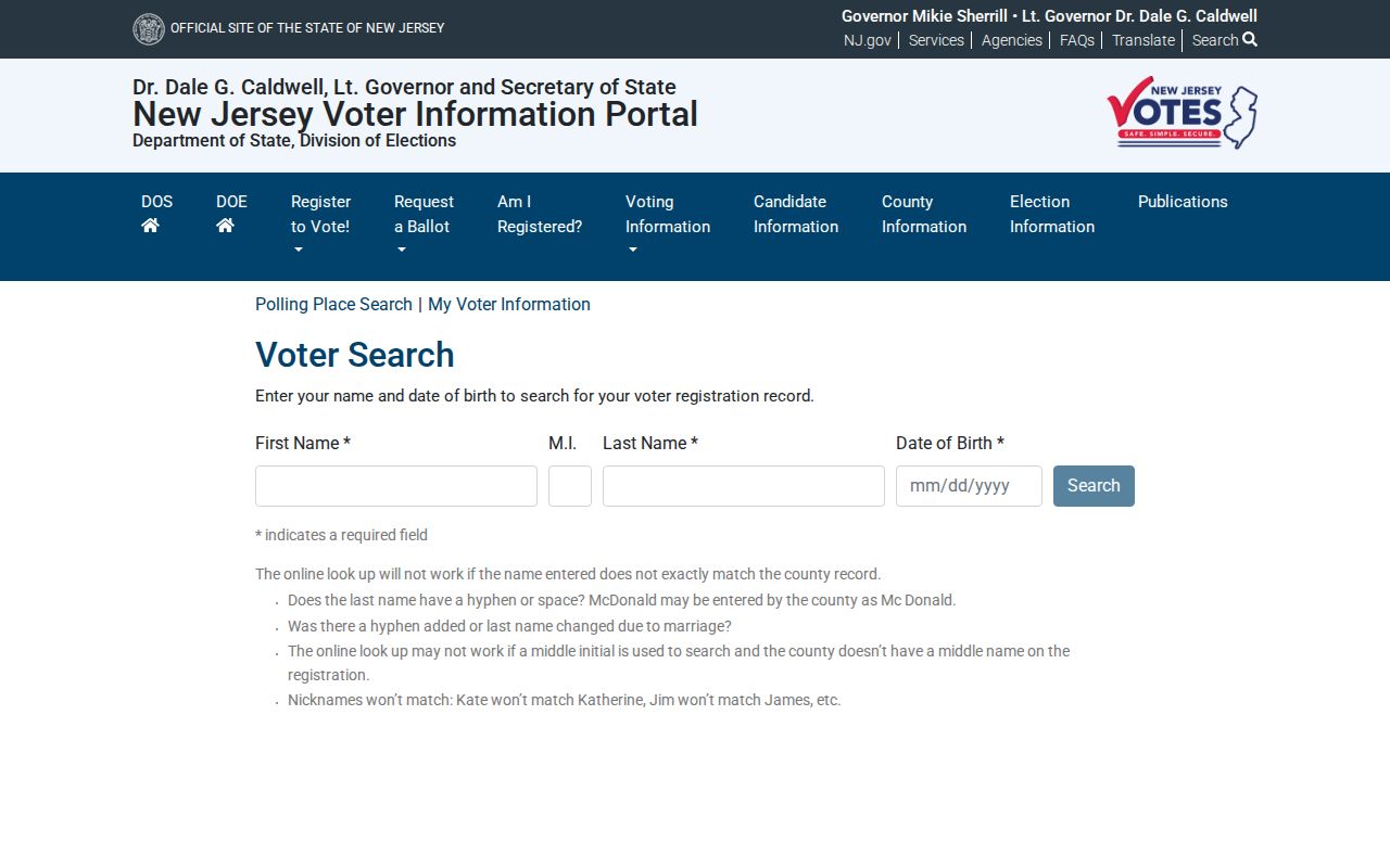 New Brunswick resident lookup image of the New Jersey voter registration check