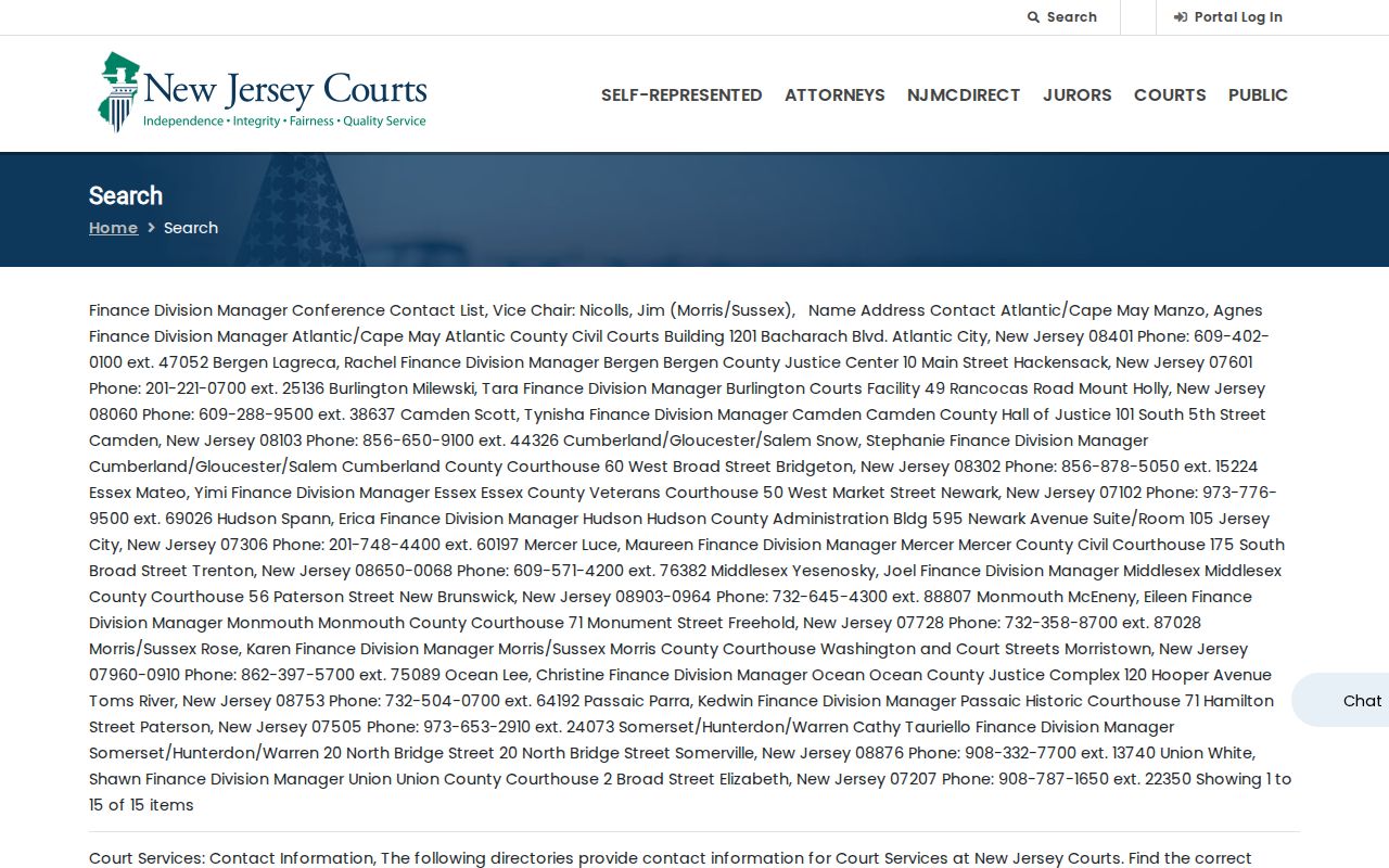 New Brunswick resident lookup view of the New Jersey Courts search entry