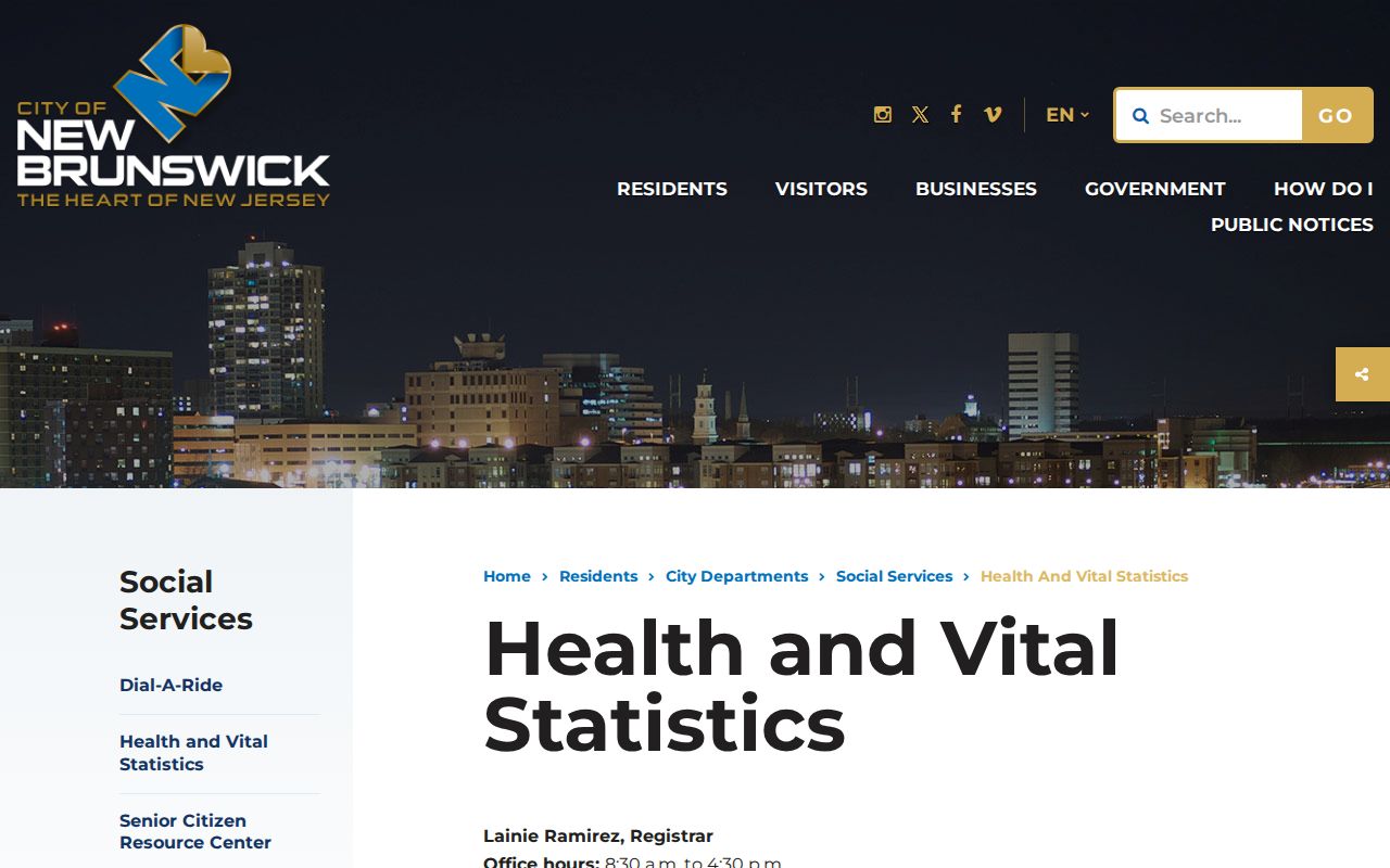 New Brunswick resident lookup image of city vital statistics instructions