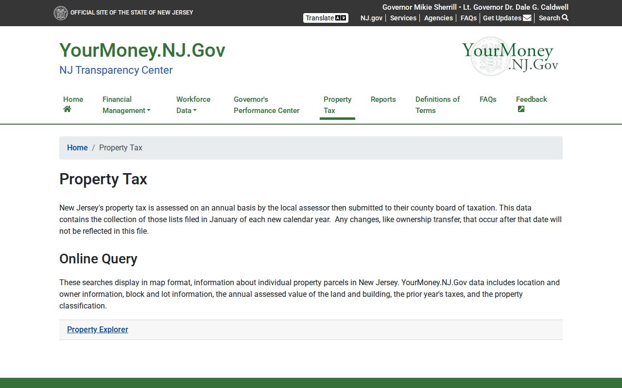 New Brunswick street directory property-tax data screen