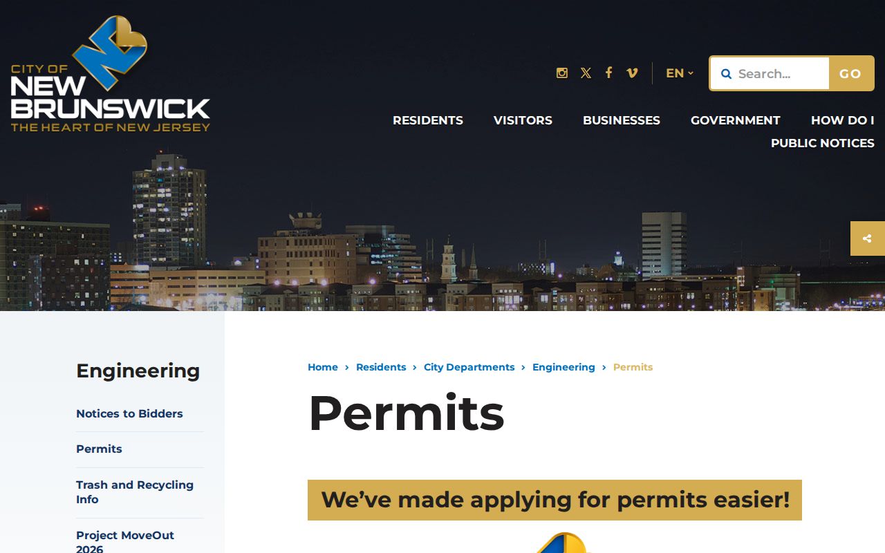 New Brunswick street directory right-of-way permit portal route